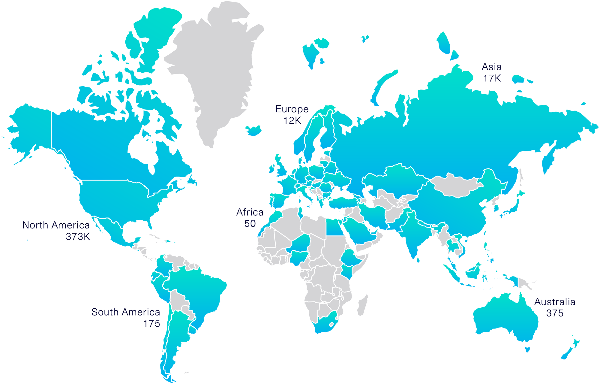 A world map with download statistics from different continents.